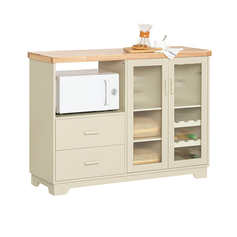 Rootz Sideboard with Glass Doors - Kitchen Cabinet - Dresser - Hall Closet - MDF & Rubber Wood - Storage & Display - Wine Rack - Microwave Space - 120cm x 90cm x 40cm