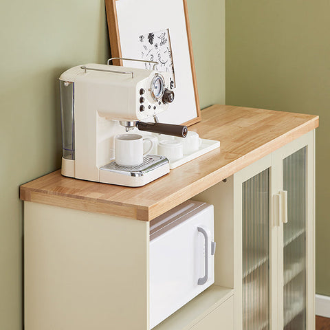 Rootz Sideboard with Glass Doors - Kitchen Cabinet - Dresser - Hall Closet - MDF & Rubber Wood - Storage & Display - Wine Rack - Microwave Space - 120cm x 90cm x 40cm