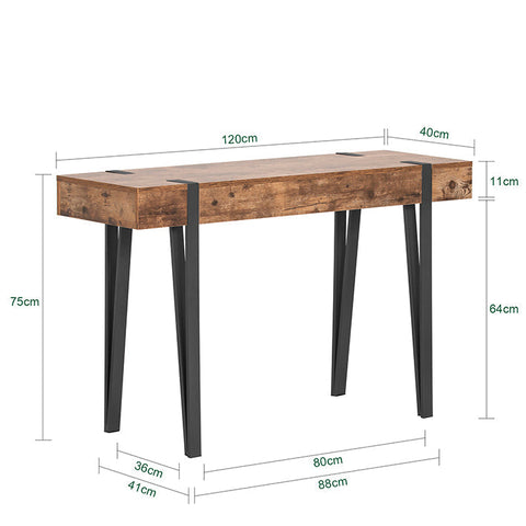 Rootz consoletafel - haltafel - bijzettafel - vintage industrieel ontwerp - stevig MDF en metalen frame - ruime opbergruimte - krasbestendige viltbeschermers - 120 cm x 75 cm x 41 cm