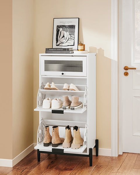 Rootz MDF Shoe Cabinet - Shoe Storage - Shoe Organizer - Anchors to Wall for Safety - 59x115x40cm