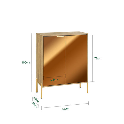 The Rootz Elegant Glass Door Closet with Golden Handles, Metal Legs and Ample Storage Spaces