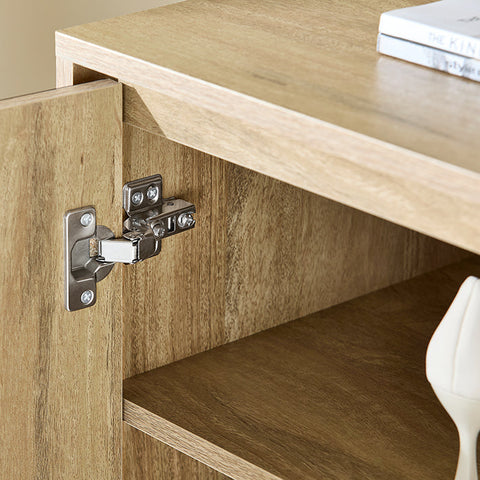 The Rootz Elegant Glass Door Closet with Golden Handles, Metal Legs and Ample Storage Spaces