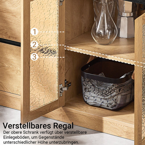 Rootz Sideboard - Storage Cabinet - Glass Door Cupboard - Optimal Storage Solution - Dimensions: 112x89x40cm
