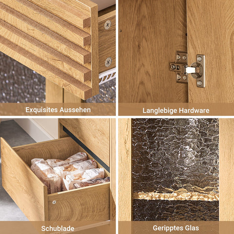 Rootz Sideboard - Storage Cabinet - Glass Door Cupboard - Optimal Storage Solution - Dimensions: 112x89x40cm