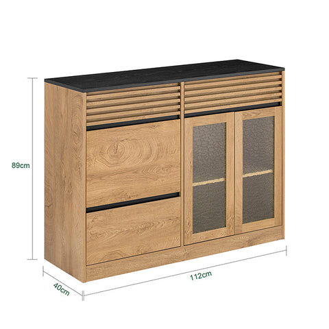 Rootz Sideboard - Storage Cabinet - Glass Door Cupboard - Optimal Storage Solution - Dimensions: 112x89x40cm