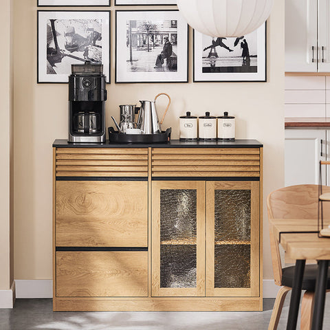 Rootz Sideboard - Storage Cabinet - Glass Door Cupboard - Optimal Storage Solution - Dimensions: 112x89x40cm