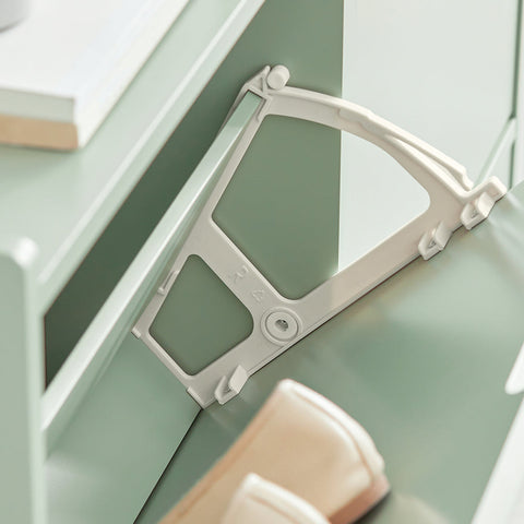 Rootz Schoenenkast met 4 kleppen - Schoenenkantelaar - Schoenenlade - Ruimtebesparend ontwerp - Stevige constructie met muurbevestiging - Eenvoudige montage - Groen MDF en metaal - 100 cm x 90 cm x 19 cm