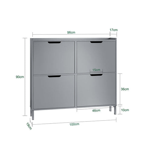 Rootz Shoe Cabinet - Shoe Storage - Shoe Organizer - MDF / Metal - Compact Design - 100cm x 90cm x 19cm