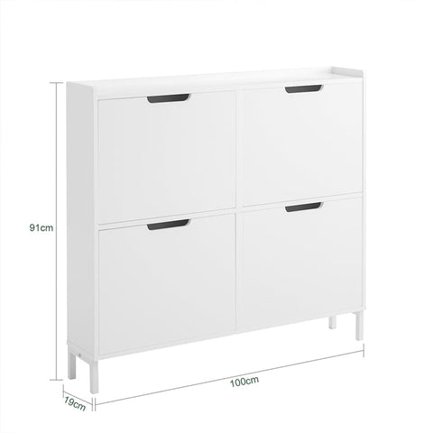 Rootz Witte Schoenenkast - Schoenenorganizer - Schoenenopberger - Ontwerp met 4 kleppen - Stevige constructie - Wandmontage - 100 cm x 91 cm x 19 cm