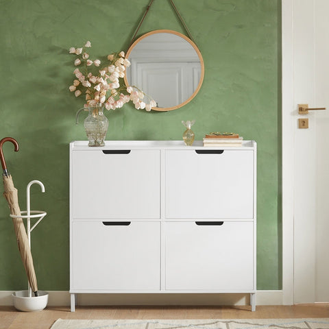 Rootz Witte Schoenenkast - Schoenenorganizer - Schoenenopberger - Ontwerp met 4 kleppen - Stevige constructie - Wandmontage - 100 cm x 91 cm x 19 cm