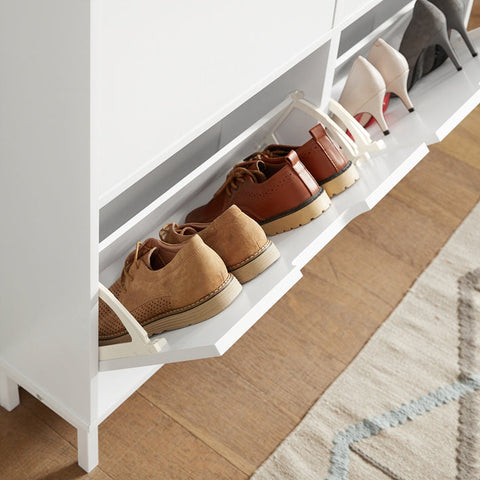 Rootz Witte Schoenenkast - Schoenenorganizer - Schoenenopberger - Ontwerp met 4 kleppen - Stevige constructie - Wandmontage - 100 cm x 91 cm x 19 cm