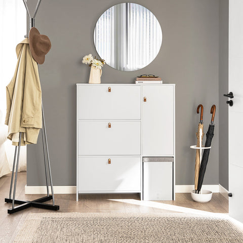 Rootz Schoenenkast met Kruk - Schoenenkantelaar - Schoenenkast - Ruimtebesparend ontwerp - Comfortabele zitplaatsen - Veelzijdige opslag - Wit MDF - 95 cm x 121 cm x 30 cm