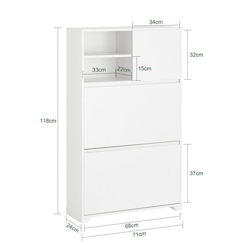 Rootz Schoenenkast Tipper - Schoenenorganizer - Schoenenopslag - Ruimtebesparend ontwerp - Wandmontage - Veelzijdige opslag - 71 cm x 118 cm x 24 cm