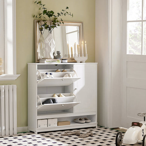 Rootz Schoenenkast met 2 kleppen - Schoenenkantelaar - Schoenenkast - Veelzijdige opbergruimte - Ruimtebesparend ontwerp - Georganiseerde entree - MDF en grenen constructie - 102 cm x 96 cm x 24 cm