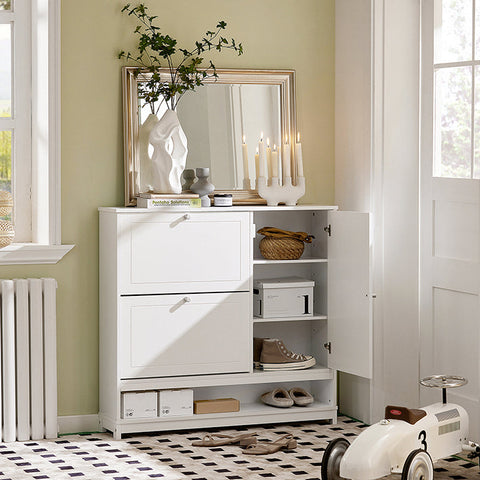 Rootz Schoenenkast met 2 kleppen - Schoenenkantelaar - Schoenenkast - Veelzijdige opbergruimte - Ruimtebesparend ontwerp - Georganiseerde entree - MDF en grenen constructie - 102 cm x 96 cm x 24 cm