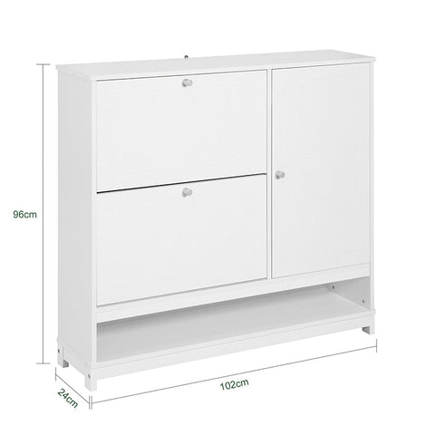 Rootz Schoenenkast met 2 kleppen - Schoenenkantelaar - Schoenenkast - Veelzijdige opbergruimte - Ruimtebesparend ontwerp - Georganiseerde entree - MDF en grenen constructie - 102 cm x 96 cm x 24 cm