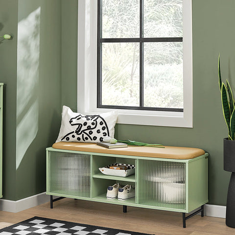 Rootz Schoenenbank met opbergruimte - Garderobebank - Halbank - Deur van gehard glas - Ruimtebesparend ontwerp - Zacht PU-lederen zitting - 110 cm x 46 cm x 34 cm