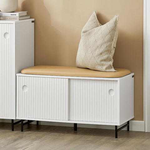 Rootz Shoe Bench - Entryway Bench - Storage Organizer - Adjustable Shelves - Dust-Free Sliding Doors - Durable MDF and Metal - 85cm x 49cm x 37cm