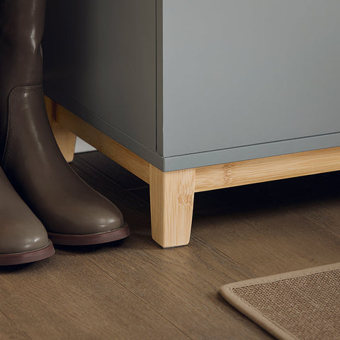 Rootz Schoenenbank met zitkussen - Ingangsbank - Opbergorganizer - Verstelbare planken - Constructie van bamboe en MDF - Comfortabele zitplaatsen - Stabiel ontwerp - 90 cm x 47 cm x 34 cm