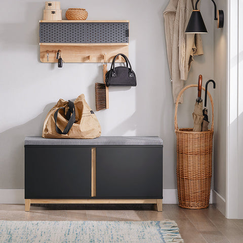 Rootz Shoe Bench with Cushioned Seat - Entryway Bench - Storage Organizer - Adjustable Shelves - Durable Bamboo Legs - 90cm x 47cm x 34cm