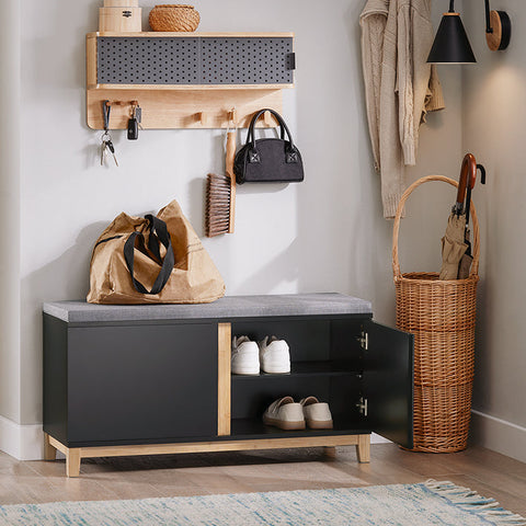 Rootz Shoe Bench with Cushioned Seat - Entryway Bench - Storage Organizer - Adjustable Shelves - Durable Bamboo Legs - 90cm x 47cm x 34cm