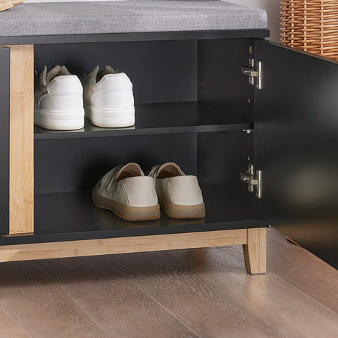 Rootz Shoe Bench with Cushioned Seat - Entryway Bench - Storage Organizer - Adjustable Shelves - Durable Bamboo Legs - 90cm x 47cm x 34cm