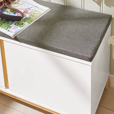 Rootz Schoenenbank met gedempte zitting - Ingangsbank - Opbergorganisator - Verstelbare planken - Duurzaam bamboeframe - 90 cm x 46 cm x 34 cm