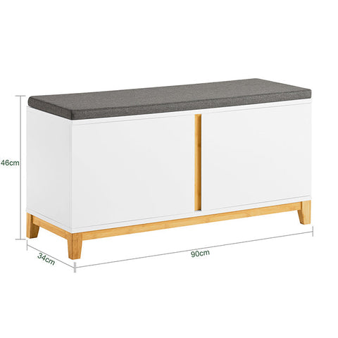 Rootz Schoenenbank met gedempte zitting - Ingangsbank - Opbergorganisator - Verstelbare planken - Duurzaam bamboeframe - 90 cm x 46 cm x 34 cm