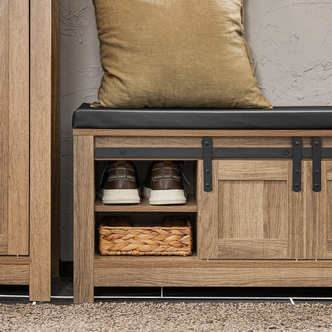 Rootz Shoe Bench with Sliding Doors - Storage Bench - Entryway Bench - Adjustable Shelves - Comfortable Seat Cushion - Versatile Use - 100cm x 46cm x 35cm
