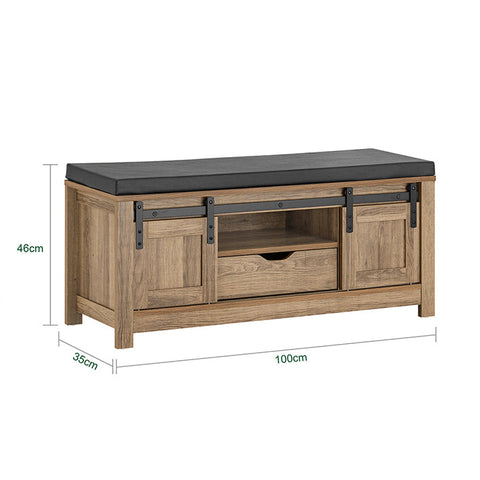 Rootz Shoe Bench with Sliding Doors - Storage Bench - Entryway Bench - Adjustable Shelves - Comfortable Seat Cushion - Versatile Use - 100cm x 46cm x 35cm