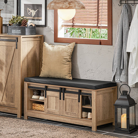 Rootz Shoe Bench with Sliding Doors - Storage Bench - Entryway Bench - Adjustable Shelves - Comfortable Seat Cushion - Versatile Use - 100cm x 46cm x 35cm