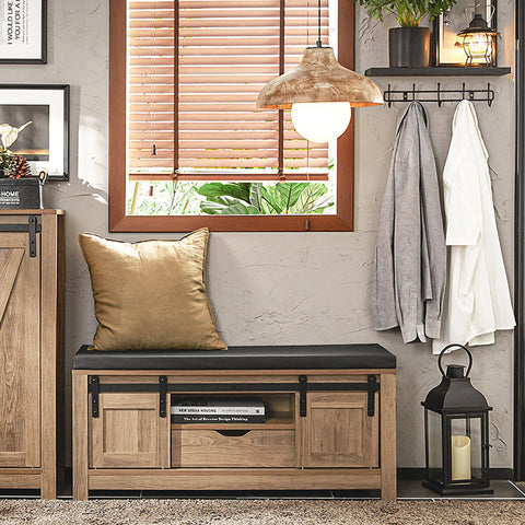 Rootz Shoe Bench with Sliding Doors - Storage Bench - Entryway Bench - Adjustable Shelves - Comfortable Seat Cushion - Versatile Use - 100cm x 46cm x 35cm