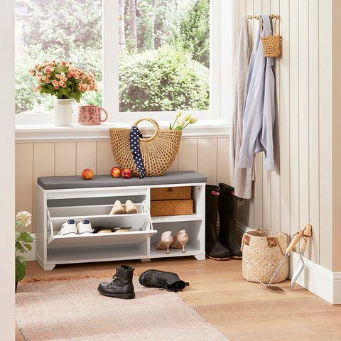 Rootz Schoenenbank met opbergruimte - Schoenenkantelaar - Ingangsbank - Zitting met kussens - Krasbescherming - Veelzijdige opslag - 90 cm x 46 cm x 24 cm