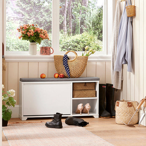 Rootz Schoenenbank met opbergruimte - Schoenenkantelaar - Ingangsbank - Zitting met kussens - Krasbescherming - Veelzijdige opslag - 90 cm x 46 cm x 24 cm