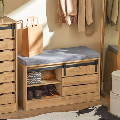 Rootz Shoe Bench with Sliding Door - Storage Bench - Shoe Rack - Versatile Use - Comfortable Seating - Easy Assembly - 80cm x 48cm x 35cm