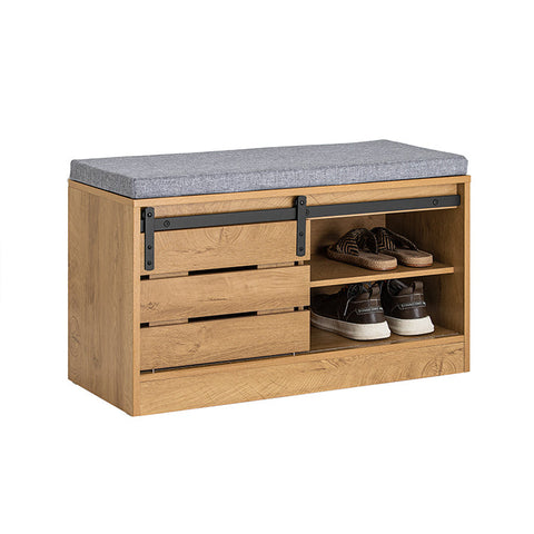 Rootz Shoe Bench with Sliding Door - Storage Bench - Shoe Rack - Versatile Use - Comfortable Seating - Easy Assembly - 80cm x 48cm x 35cm