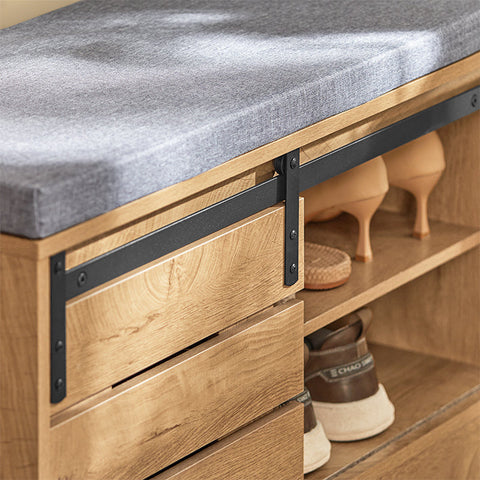 Rootz Shoe Bench with Sliding Door - Storage Bench - Shoe Rack - Versatile Use - Comfortable Seating - Easy Assembly - 80cm x 48cm x 35cm