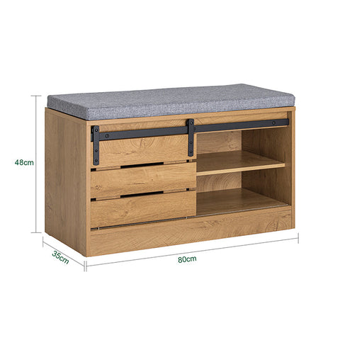Rootz Shoe Bench with Sliding Door - Storage Bench - Shoe Rack - Versatile Use - Comfortable Seating - Easy Assembly - 80cm x 48cm x 35cm