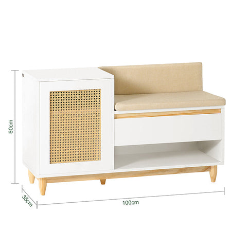 Rootz Schoenenkast met Bank - Halorganisator - Opbergeenheid - MDF en grenen constructie - Verstelbare plank - Schimmelbescherming - Comfortabele zitplaatsen - 100 cm x 60 cm x 35 cm
