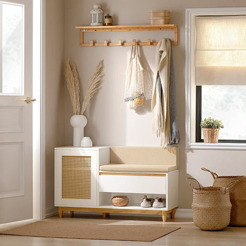 Rootz Schoenenkast met Bank - Halorganisator - Opbergeenheid - MDF en grenen constructie - Verstelbare plank - Schimmelbescherming - Comfortabele zitplaatsen - 100 cm x 60 cm x 35 cm