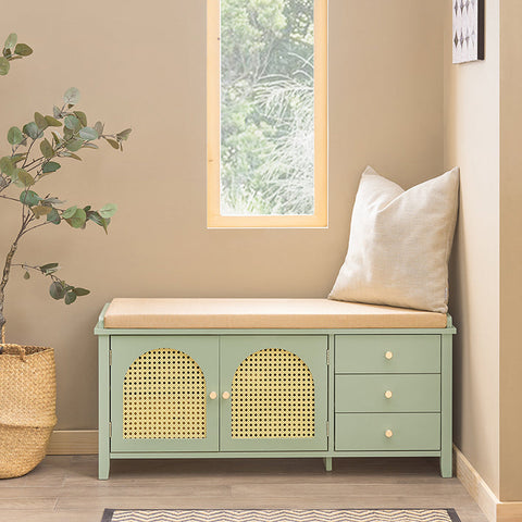 Rootz Modern Shoe Bench - Entryway Bench - Storage Organizer - Air-Permeable Grid Doors - Adjustable Shelves - MDF Construction - 100cm x 46cm x 34cm