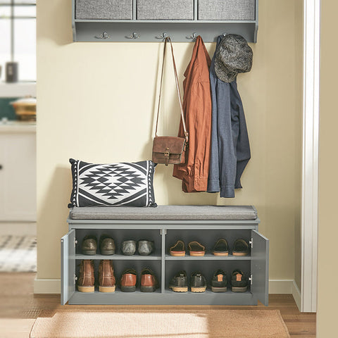 Rootz Shoe Bench with Storage - Entryway Bench - Shoe Organizer - Cushioned Seat - Removable Shelves - Space-Saving Design - 100cm x 48cm x 38cm