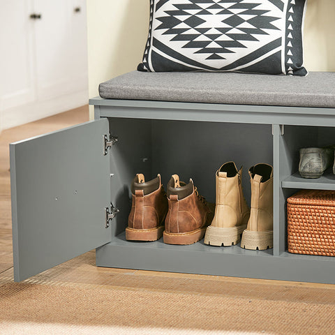 Rootz Shoe Bench with Storage - Entryway Bench - Shoe Organizer - Cushioned Seat - Removable Shelves - Space-Saving Design - 100cm x 48cm x 38cm