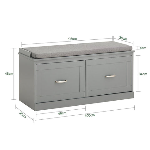 Rootz Shoe Bench with Storage - Entryway Bench - Shoe Organizer - Cushioned Seat - Removable Shelves - Space-Saving Design - 100cm x 48cm x 38cm