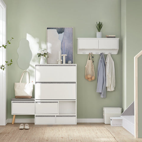 Rootz Verstelbare Schoenenkast - Schoenenorganizer - Schoenenopbergbank - Veelzijdig, ruimtebesparend, eenvoudige montage - Wit - (92-124)x115x24cm