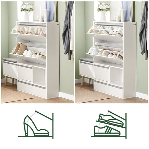 Rootz Verstelbare Schoenenkast - Schoenenorganizer - Schoenenopbergbank - Veelzijdig, ruimtebesparend, eenvoudige montage - Wit - (92-124)x115x24cm