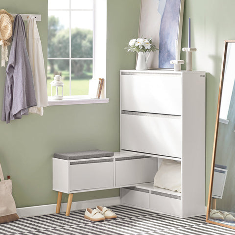 Rootz Verstelbare Schoenenkast - Schoenenorganizer - Schoenenopbergbank - Veelzijdig, ruimtebesparend, eenvoudige montage - Wit - (92-124)x115x24cm