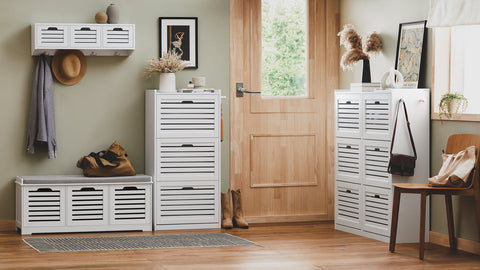 Rootz Schoenenkast met 6 kleppen - Schoenenkantelaar - Schoenenkast - Veelzijdige opslag - Ruimtebesparend ontwerp - Eenvoudige montage - Wit - 115 cm x 112 cm x 30 cm