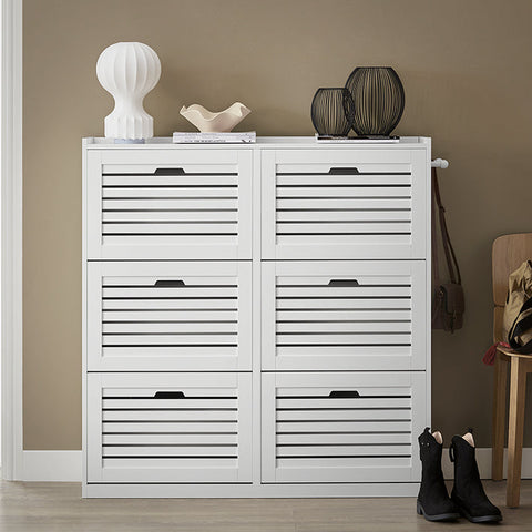 Rootz Schoenenkast met 6 kleppen - Schoenenkantelaar - Schoenenkast - Veelzijdige opslag - Ruimtebesparend ontwerp - Eenvoudige montage - Wit - 115 cm x 112 cm x 30 cm