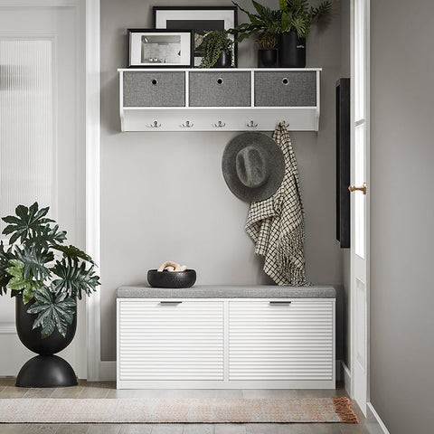 Rootz Schoenenopbergbank - Schoenenkast met Zitje - Ingangsorganizer - Ruimtebesparend ontwerp - Comfortabele zitplaatsen - Duurzame MDF-constructie - 105 cm x 48 cm x 35 cm